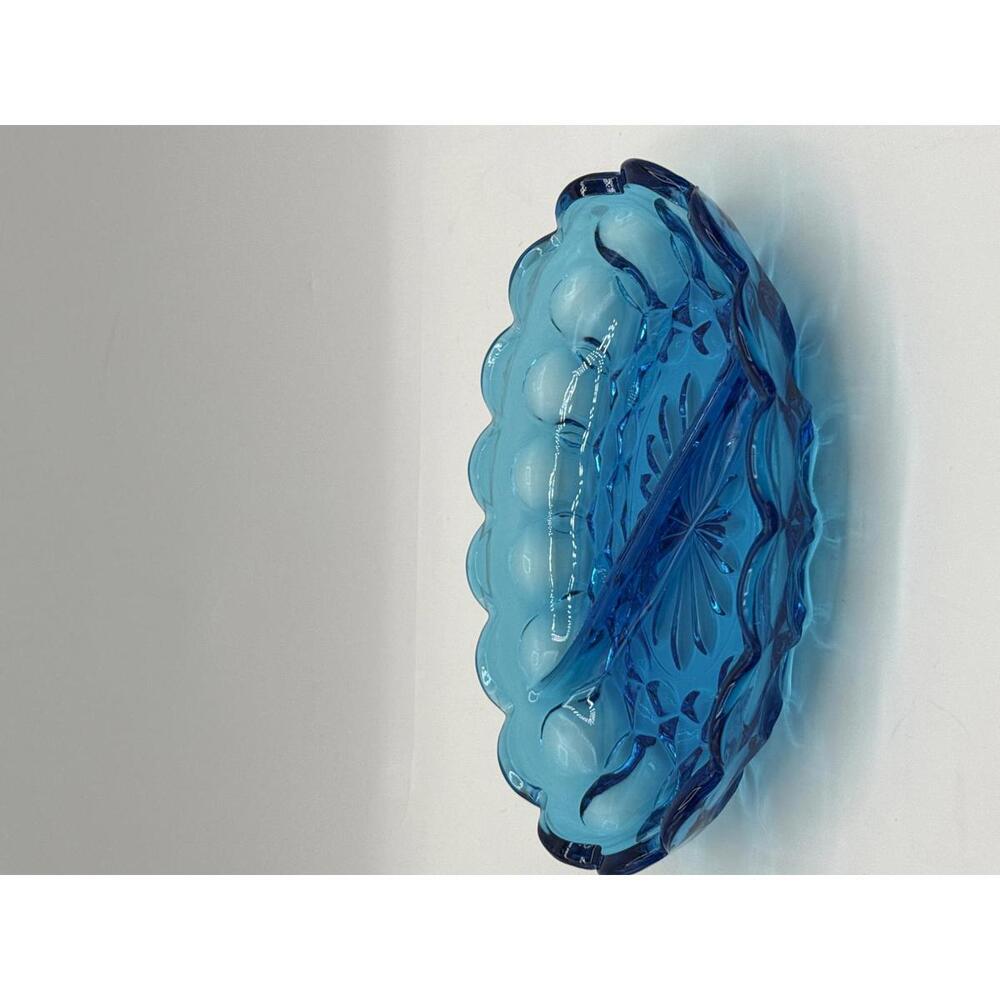 Vintage Anchor Hocking Fairfield 'Laser' Blue Divided Glass Bowl Dish